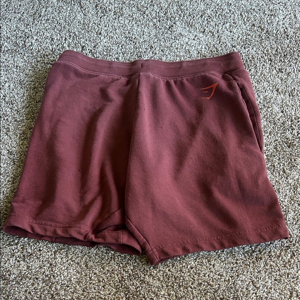 Gymshark Women's Maroon Athletic Shorts with Orange Logo Panel - Picture 3 of 3